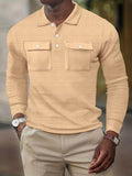 kkboxly Stylish Solid Men's Casual Comfy Long Sleeve Shirt With Pocket Design, Spring Fall