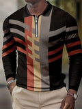 Geometric Print Men's Fashion Long Sleeve Zipper Lapel Shirt, Comfy Male Shirt For Spring Fall