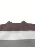 kkboxly  Crew Neck Retro Knitted Sweater, Men's Casual Warm Striped Slightly Stretch Pullover Sweater For Fall Winter