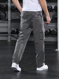 Classic Design Multi Flap Pockets Cargo Pants, Men's Loose Fit Cargo Pants，For Skateboarding, Street, Outdoor Camping