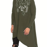 kkboxly  Plus Size Mens Casual Poncho Hooded Cape Cloak Asymmetric Hem Pullover Hoodie Sweatshirts, Solid Irregular Design Clothes