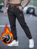 kkboxly  Men's Casual Warm Thick Tapered Pants, Chic Fleece Lined Retro Plaid Pants For Fall Winter