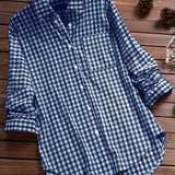 kkboxly  Gingham Print Classic Shirt, Vintage Button Front Long Sleeve Shirt With A Collar, Women's Clothing