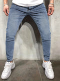 kkboxly  Chic Skinny Jeans, Men's Casual Street Style Distressed Medium Stretch Denim Pants