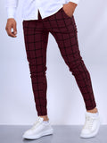 kkboxly  Slim Fit Elegant Plaid Slacks, Men's Casual Vintage Style Slightly Stretch Dress Pants For Business Banquet Dating Dinner