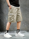 kkboxly  Men's Trendy Plain Color Cargo Shorts, Oversized Shorts With Pocket Plus Size