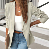 kkboxly  Solid Lapel Blazer Jacket, Casual Long Sleeve Work Office Outerwear With Pockets, Women's Clothing