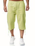 kkboxly  Comfy Cropped Shorts, Men's Casual Solid Color Waist Drawstring Active Shorts For Summer Fitness