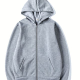 kkboxly  Solid Trendy Men's Hooded Jacket Casual Long Sleeve Hoodies With Zipper Gym Sports Hooded Coat For Winter Fall