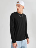 kkboxly  One Size Smaller, Men's Solid Color Slim-fit Elastic Round Neck Long Sleeves Shirt