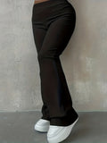 kkboxly  Plus Size Casual Pants, Women's Plus Solid Textured High Rise High Stretch Flared Leg Trousers