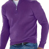 Long Sleeves Zipper Stand Collar Pullover Tops, Men's Casual Top Shirts