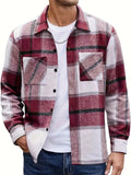 kkboxly  Big Plaid Pattern Men's Fashion Long Sleeve Button-down Shirt With Pocket Design, Men's Spring Fall Outdoor Streetwear