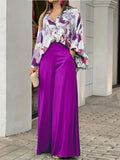 kkboxly  Batwing Sleeve Tie Dye Blouse & High Waist Solid Pantsuits