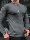 kkboxly  Solid Trendy Checkered Sweatshirt, Men's Casual Classic Design Crew Neck Pullover Sweatshirt For Men Fall Winter