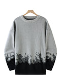 kkboxly  Fire Pattern Knitted Sweater, Men's Casual Warm Slightly Stretch Crew Neck Pullover Sweater For Men Fall Winter