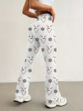 Women's High-Waist Flare Pants with Cute Snowman Print - Comfortable & Stylish, Perfect for All Seasons