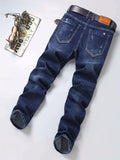 kkboxly  Slim Fit Distressed Jeans, Men's Casual Slightly Stretch Chic Denim Pants For Spring Summer