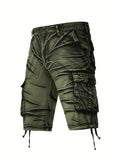 kkboxly Camo Pattern Cotton Breathable Men's Embroidery Cargo Short Pants, Lightweight Flap Pocket Loose Trendy Shorts, Men's Work Pants Outdoors For Hiking Fishing