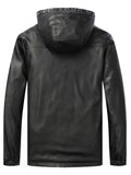kkboxly  Men's Stylish Faux Leather Jacket With Pockets, Casual Breathable Zip Up Long Sleeve Hooded Jacket For Spring Fall Outdoor