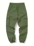 Kid's Pockets Patched Cargo Pants, Elastic Waist Trousers, Boy's Clothes For All Seasons