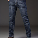 kkboxly  Classic Design Semi-formal Jeans, Men's Casual Stretch Denim Pants For All Seasons Business