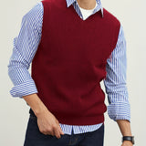 Men's V Neck Sweater Vest, Pullover Solid Color Sleeveless Sweaters Vest, Preppy Style