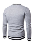 kkboxly  Men's Colorblock Autumn Winter Warm V-Neck Long Sleeve Sweatshirt