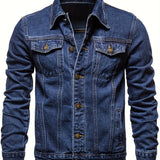 kkboxly  Men's Chic Denim Jacket, Street Style Lapel Button Up Multi Pocket Jacket Coat