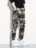 Camouflage Multi Pockets, Men's Cotton Cargo Pants, Trendy Comfy Jogger Pants Work Pants, Mens Clothing