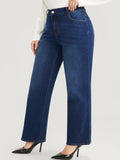 kkboxly  Plus Size Basic Jeans, Women's Plus Solid Button Fly High Rise Medium Stretch Wide Leg Jeans