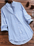 kkboxly  Gingham Print Classic Shirt, Vintage Button Front Long Sleeve Shirt With A Collar, Women's Clothing