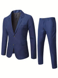 Formal 2 Pieces Set, Men's Two Button Jacket & Slanted Lapel Vest & Pants Suit Set For Business Dinner Wedding Party