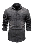 kkboxly  Striped Stretch Men's Denim Shirts Male Jeans Casual Slim