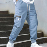 kkboxly  Tech Wear Multi Pocket Harem Pants, Men's Casual Stretch Waist Drawstring Cargo Pants