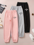 3 Pcs Girls Joggers Letter Print Elastic Waist Trendy Sweatpants Jogger Pants Outfit