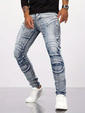 kkboxly Men's Casual Skinny Biker Jeans, Chic Street Style Stretch Denim Pants