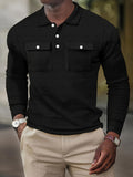 kkboxly Stylish Solid Men's Casual Comfy Long Sleeve Shirt With Pocket Design, Spring Fall