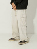 kkboxly  Retro Solid Men's Loose Cotton Comfy Cargo Pants With Drawstring And Multi-pocket Design For All Seasons Outdoor