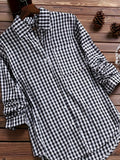 kkboxly  Gingham Print Classic Shirt, Vintage Button Front Long Sleeve Shirt With A Collar, Women's Clothing