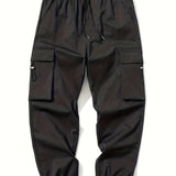 Kid's Pockets Patched Cargo Pants, Elastic Waist Trousers, Boy's Clothes For All Seasons