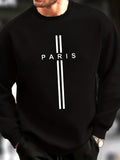 kkboxly PARIS Print Trendy Sweatshirt, Men's Casual Graphic Design Slightly Stretch Crew Neck Pullover Sweatshirt For Autumn Winter