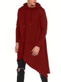 kkboxly  Plus Size Mens Casual Poncho Hooded Cape Cloak Asymmetric Hem Pullover Hoodie Sweatshirts, Solid Irregular Design Clothes