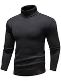 kkboxly Men's Pullover New Solid Color Sweater, Casual Turtleneck Warm Underwear, Comfortable Long Sleeve Top Slim Fit Base Shirts