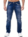 kkboxly  Classic Design Slim Fit Jeans, Men's Casual Street Style Solid Color Mid Stretch Denim Pants For Spring Summer