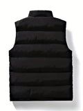 kkboxly  Warm Winter Vest, Men's Casual Zipper Pockets Stand Collar Zip Up Vest For Fall Winter