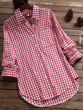 kkboxly  Plus Size Casual Blouse, Women's Plus Gingham Print Turn Down Collar Long Sleeve Shirt