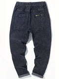 kkboxly  Multi Pocket Loose Fit Harem Pants, Men's Casual Chic Medium Stretch Denim Pants For All Seasons