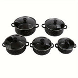 kkboxly 1 Set of Multifunctional Five-Piece Enamel Cookware Set - Lightweight, Thin, Versatile, and Compatible with Open Flame, Electric Stove, and Gas Stove for Home, Kitchen, Restaurant, and Daily Cooking Needs