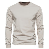 kkboxly  Men's Basic Solid Cotton O-neck Long Sleeve T-Shirt